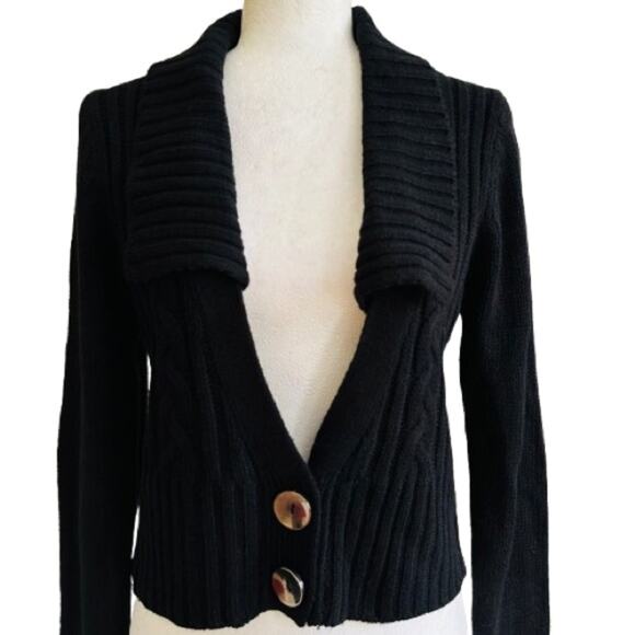 Sweater Project Black Shawl Collar Crop Cropped Ribbed Cardigan Sweater XL NEW - Picture 2 of 12